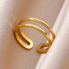 Rings for Women Gold Color Couple Jewelry Aesthetic Adjustable Punk Embossed Hollow Wide Ring-Dollar Bargains Online Shopping Australia