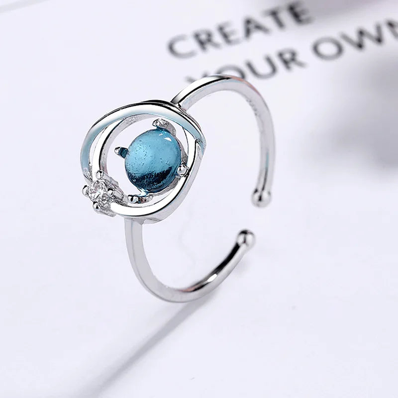 Whale Tale Mermaid Blue Green Leaf Silver Color Finger Rings Stackable Moon Stone Women Jewelry-Dollar Bargains Online Shopping Australia