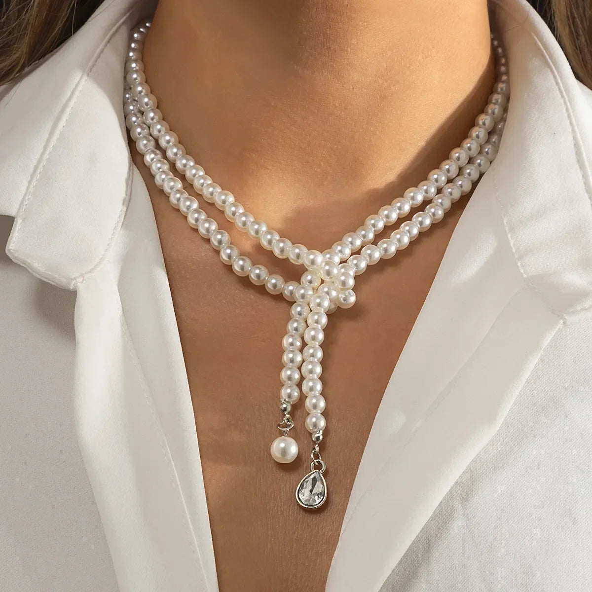 Women Elegant Pearl Clavicle Chain Collares Ladies Short Pendant Necklaces Earrings Choker Jewelry set-Dollar Bargains Online Shopping Australia