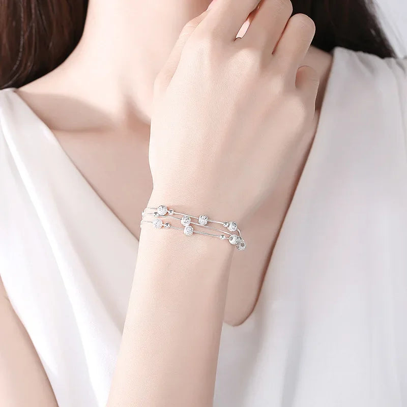 Silver Lucky Beads Ball Chain Bracelet for Women Luxury Fashion Party Wedding Bling Jewelry Lovers Gift Charms-Dollar Bargains Online Shopping Australia