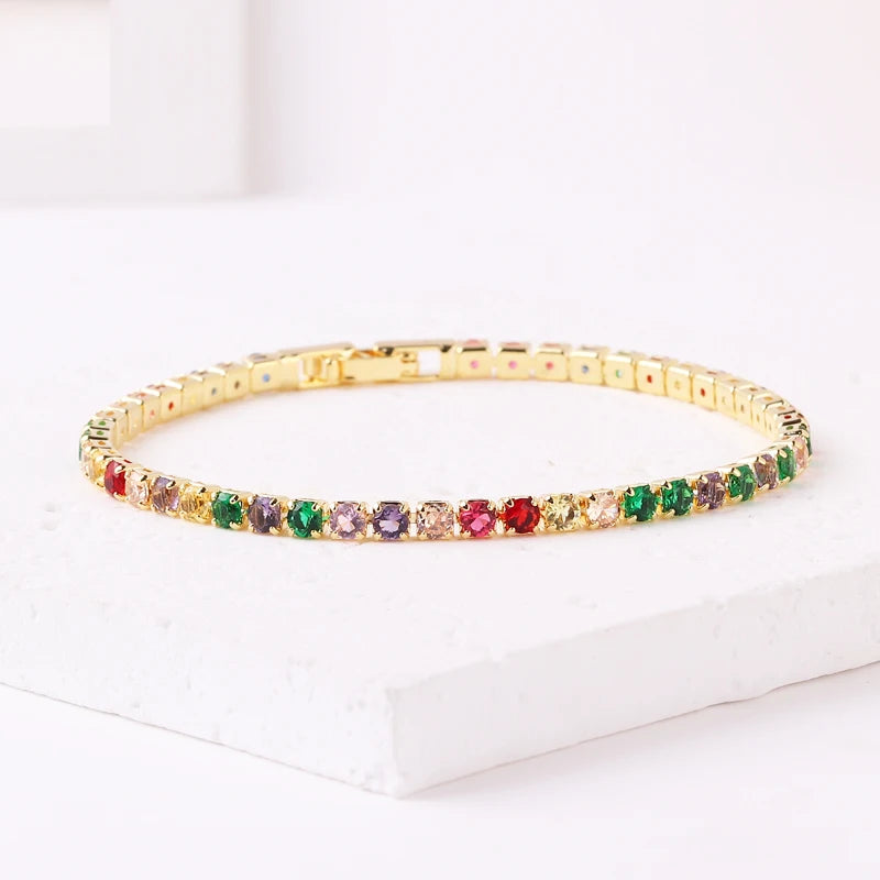 Rainbow Crystal Tennis Bracelets For Women Bracelet Set 18K Gold Silver Colorful Zirconia Femme Bridal Wedding Jewelry-Dollar Bargains Online Shopping Australia