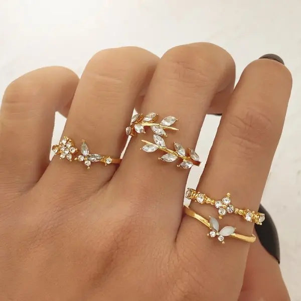 Fashion Hollow Heart Butterfly Ring Set For Women Shining Crystal Cross Finger Rings Charm Party Wedding Jewelry Gift-Dollar Bargains Online Shopping Australia