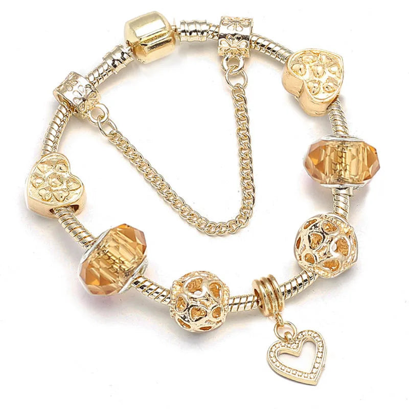 Luxury Crystal Bees Gold Color Charm Bracelet For Girl Murano Glass Beads Fine Bracelet For Women Couple DIY Jewelry Gift-Dollar Bargains Online Shopping Australia