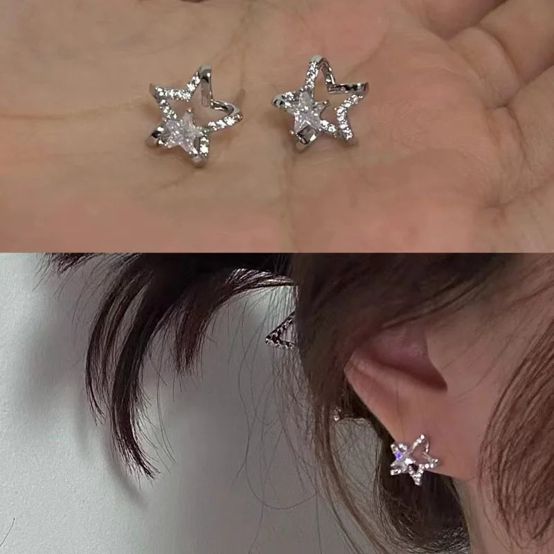 Silver Color Plated Hollow Star Hoop Earring For Women Fashion Vintage Accessories Aesthetic Jewelry Gift-Dollar Bargains Online Shopping Australia