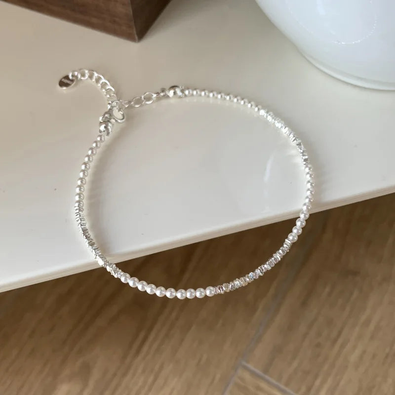 Silver Geometric Bead Pearl Punk Irregular Asymmetric Adjustable Bracelet For Woman Girl Fashion Jewelry-Dollar Bargains Online Shopping Australia