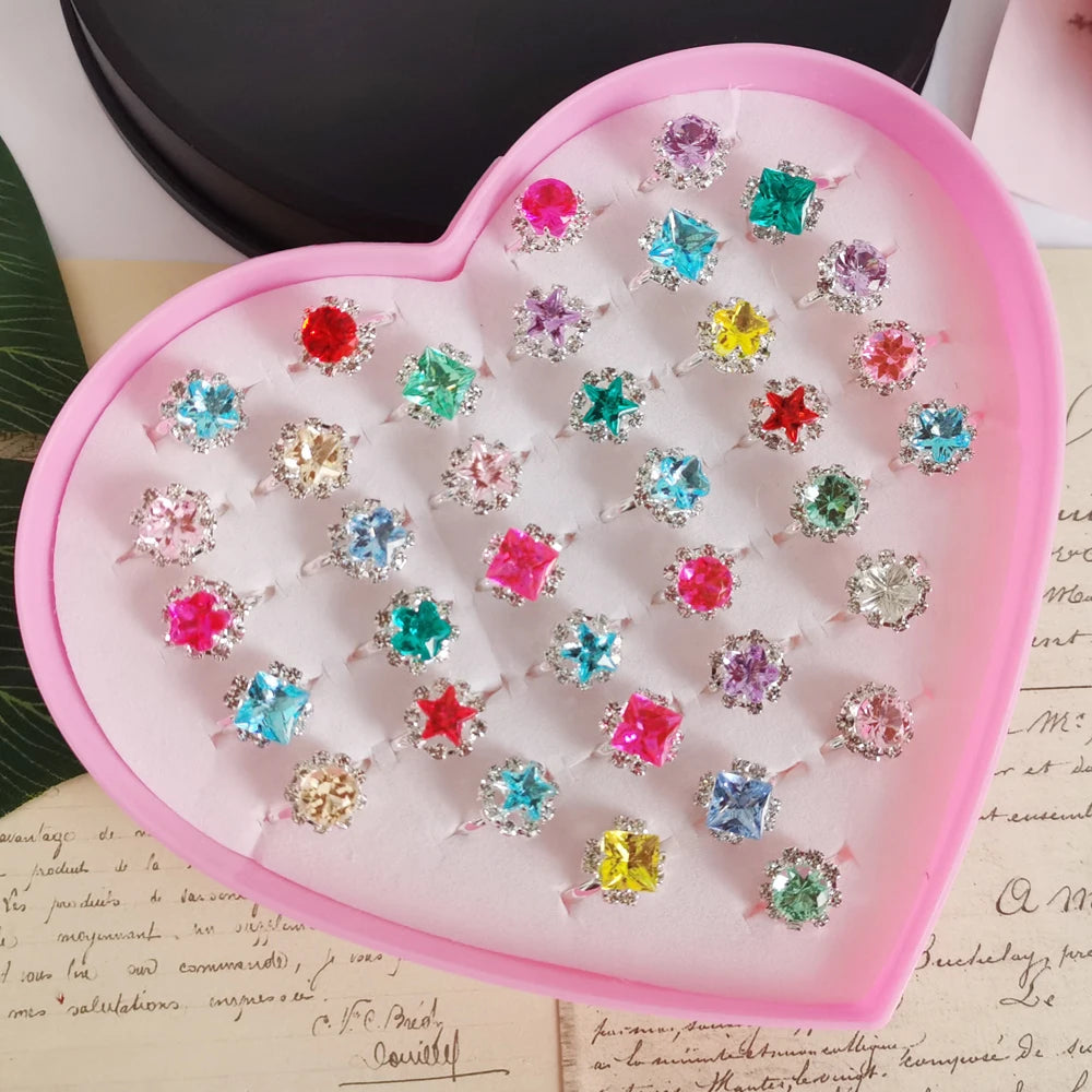 Adjustable Kids Crystal Rings Jewelry Heart Star Square Open Finger Ring For Children Girl Party Gift-Dollar Bargains Online Shopping Australia