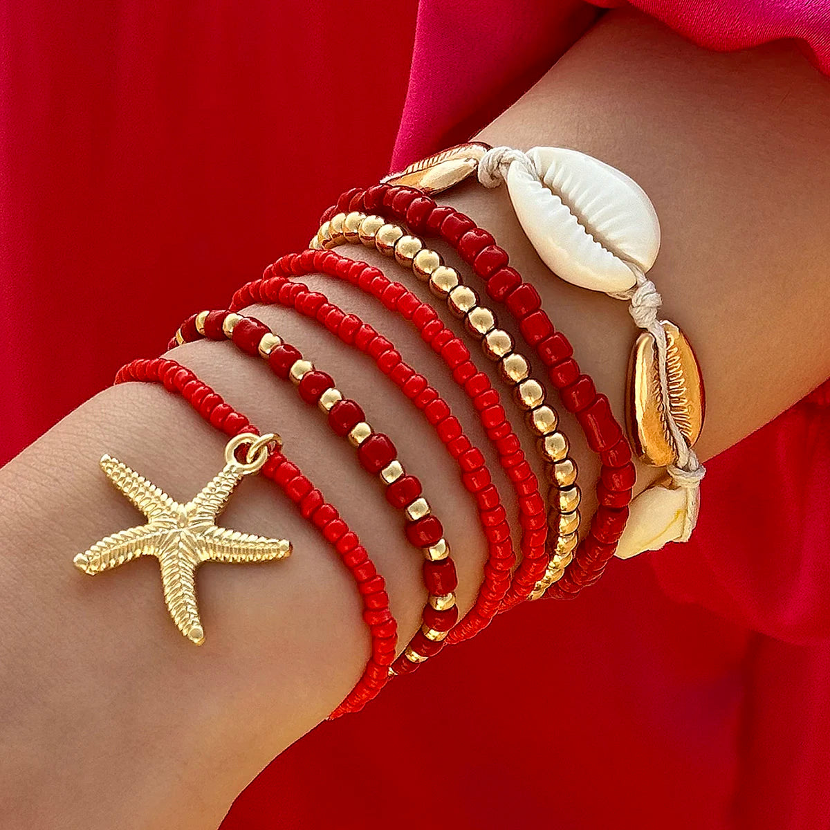 Bohemia Shell Starfish Bracelet Set Women Sand Beach Multilayer Bracelet Jewelry Party 7pcs/set-Dollar Bargains Online Shopping Australia