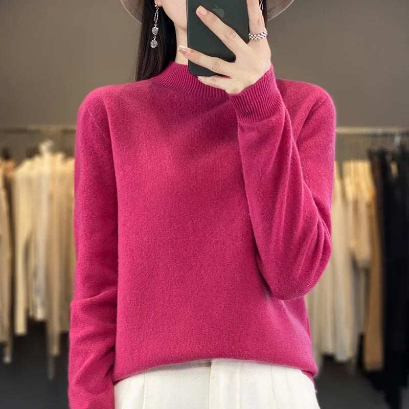 Wool Sweater Women's Loose Half Turtleneck Pullover Spring and Autumn Basic Style Simple Bottoming Top-Dollar Bargains Online Shopping Australia