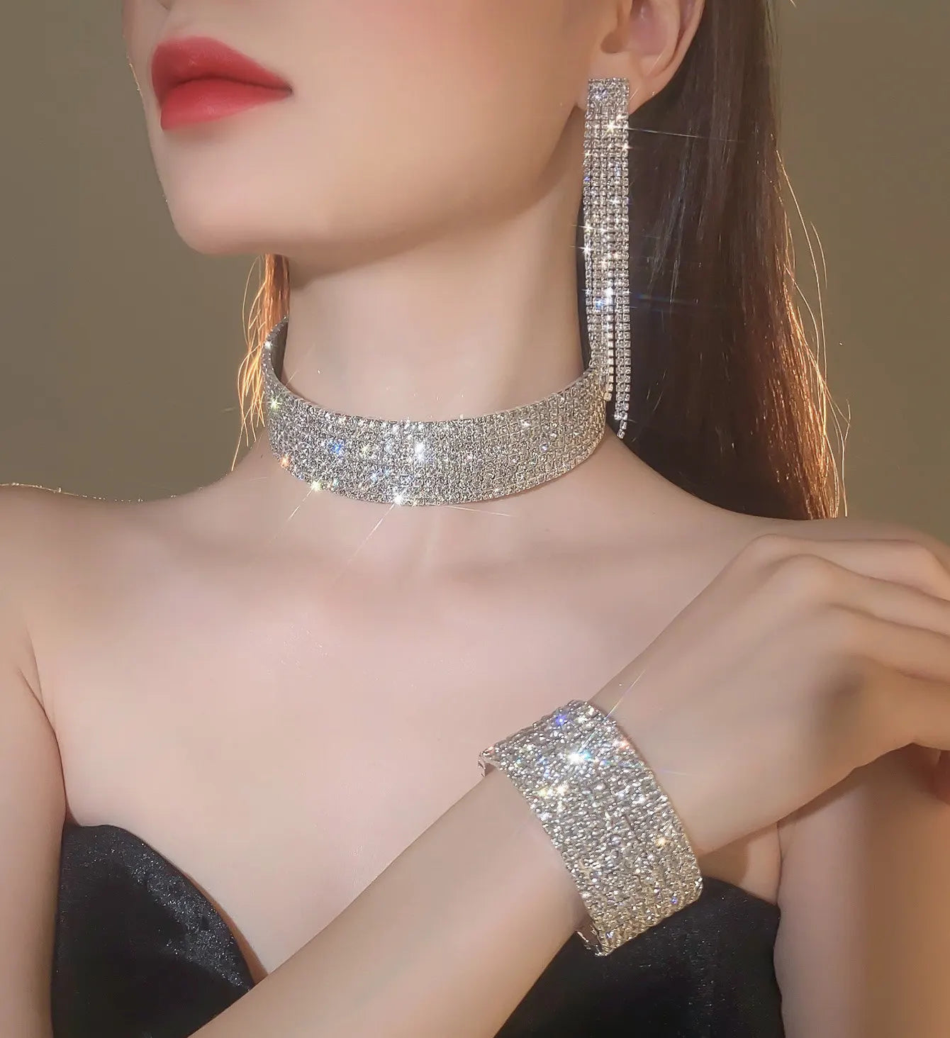 Sparkling Silver Color Crystal Collar Chain Choker Necklace Bridal Women Wedding Party Diamante Rhinestone Choker Jewelry Gifts-Dollar Bargains Online Shopping Australia