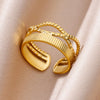 Rings for Women Gold Color Couple Jewelry Aesthetic Adjustable Punk Embossed Hollow Wide Ring-Dollar Bargains Online Shopping Australia