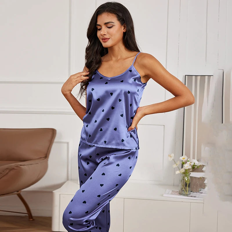 Women's Pijamas Sexy Lingerie Silk Pajamas Set Sleepwear Satin Cami Vest with Trousers Nightwear Pyjama-Dollar Bargains Online Shopping Australia