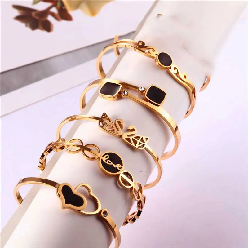 Luxury Heart Bracelets Bangles For Women Stainless Steel Jewelry Woman Fashion Jewellery-Dollar Bargains Online Shopping Australia