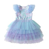 Girls Flare Sleeve Summer Dress Kids Mermaid Print Birthday Party Travel Beach Princess Dresses Girls Mesh Tulle Dress-Dollar Bargains Online Shopping Australia