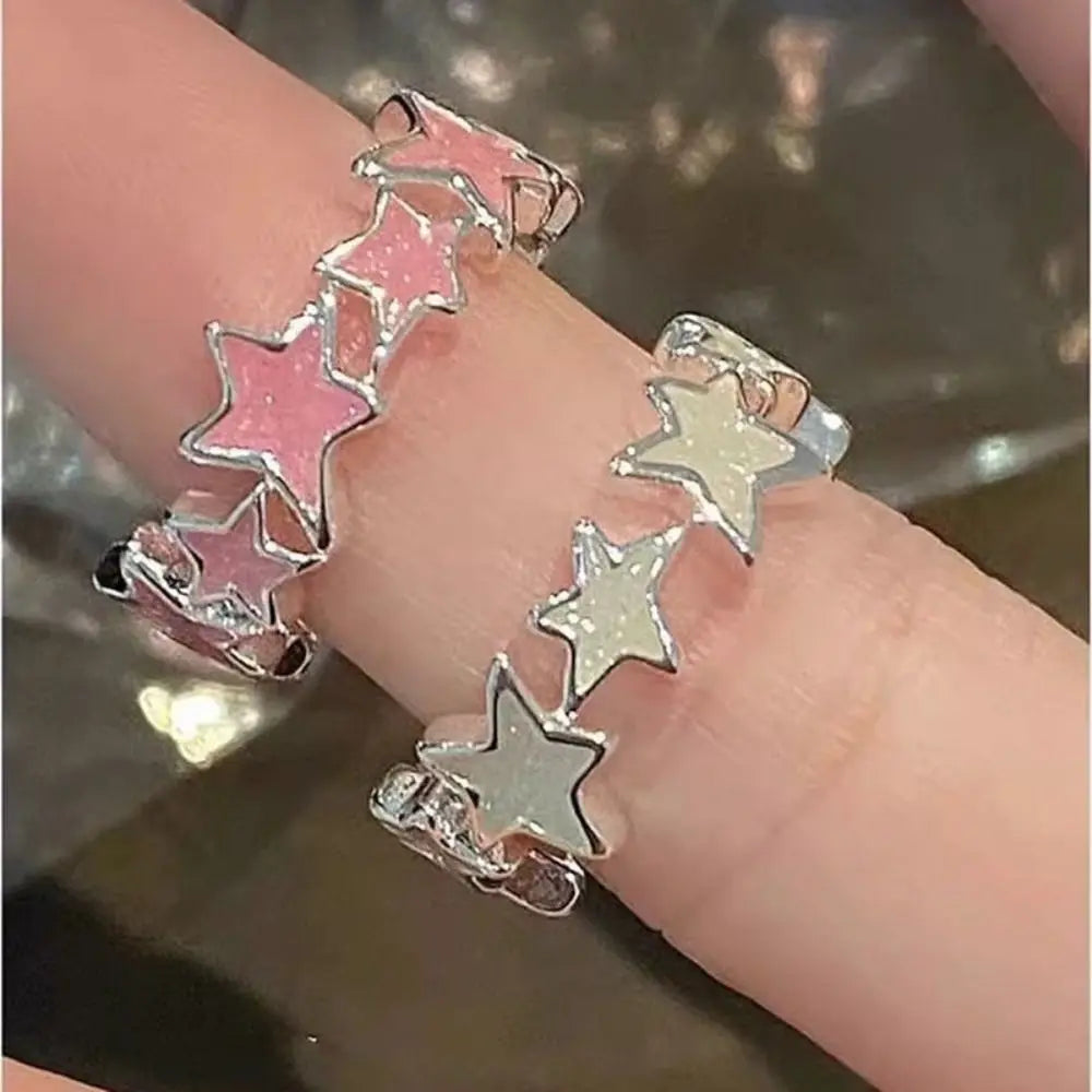 Fashion Vintage Enamel Pink Star Rings for Women Girls Cool Sweet Y2K Blue Twisted Star Open Ring Party Gift Jewelry Accessories-Dollar Bargains Online Shopping Australia