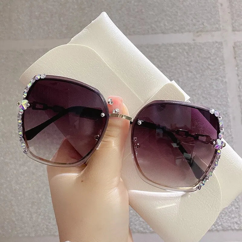 Rhinestone Decor Rimless Fashion Sunglasses For Women Men Casual Gradient Glasses-Dollar Bargains Online Shopping Australia