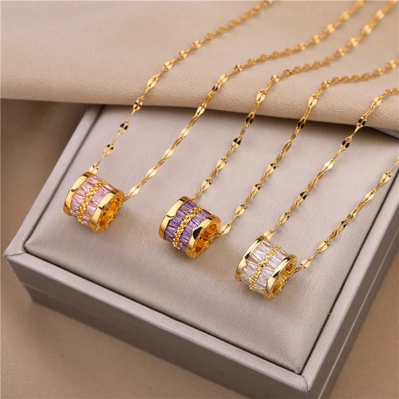 Zircon Crystal Pendant Clavicle Chain Necklace For Women Stainless Steel Jewelry Female Wedding Party Accessorie-Dollar Bargains Online Shopping Australia