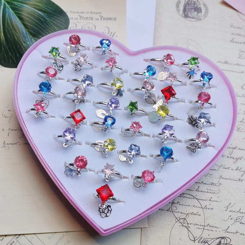 Adjustable Kids Crystal Rings Jewelry Heart Star Square Open Finger Ring For Children Girl Party Gift-Dollar Bargains Online Shopping Australia