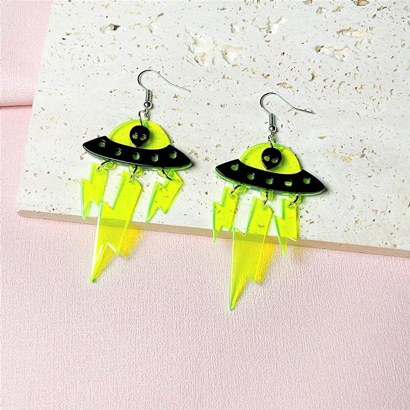 Earrings For Women UFO Acrylic Astronaut Star Lightning Cat Cute Hip Hop Exaggeration Special Creativity Jewelry Rainbow-Dollar Bargains Online Shopping Australia