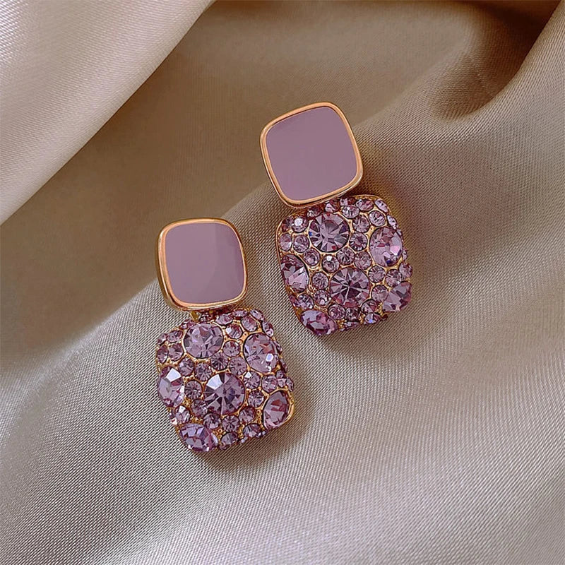 Vintage Purple Shiny Crystal Geometric Women Earrings Contracted Sweet Lovely Fine Shiny Drop Earrings Jewelry-Dollar Bargains Online Shopping Australia