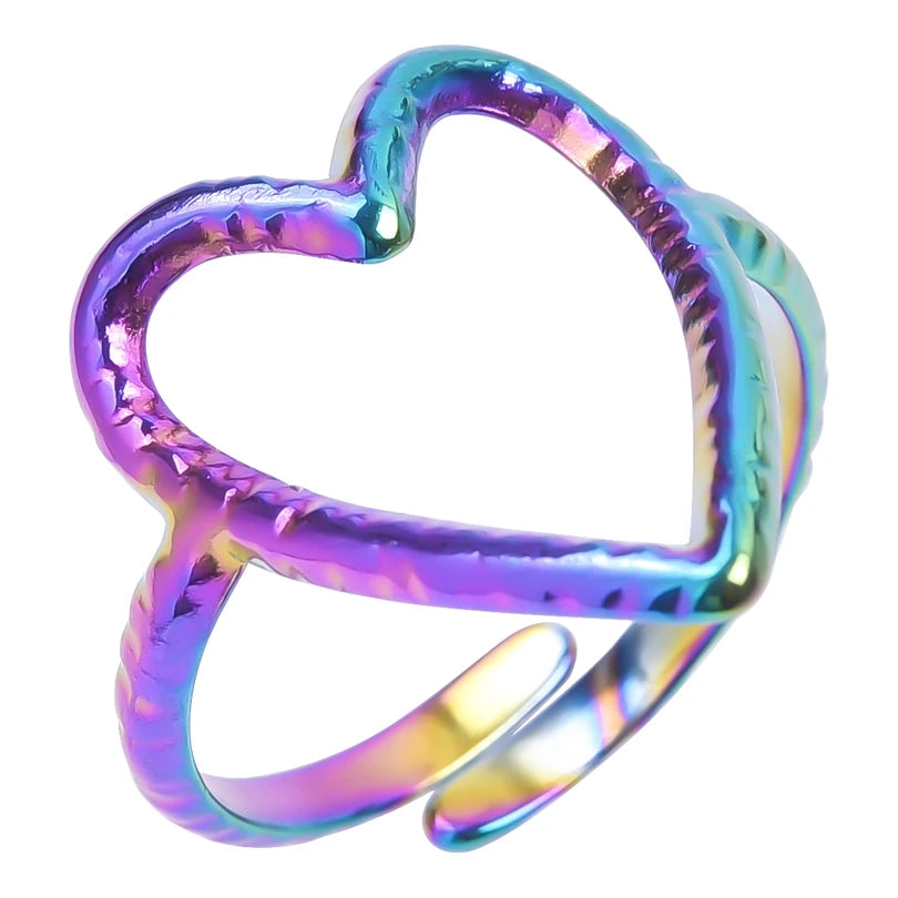 Elegant Girl Jewelry Love Stainless Steel Heart Rings For Women Accessories Finger Ring Adjustable-Dollar Bargains Online Shopping Australia