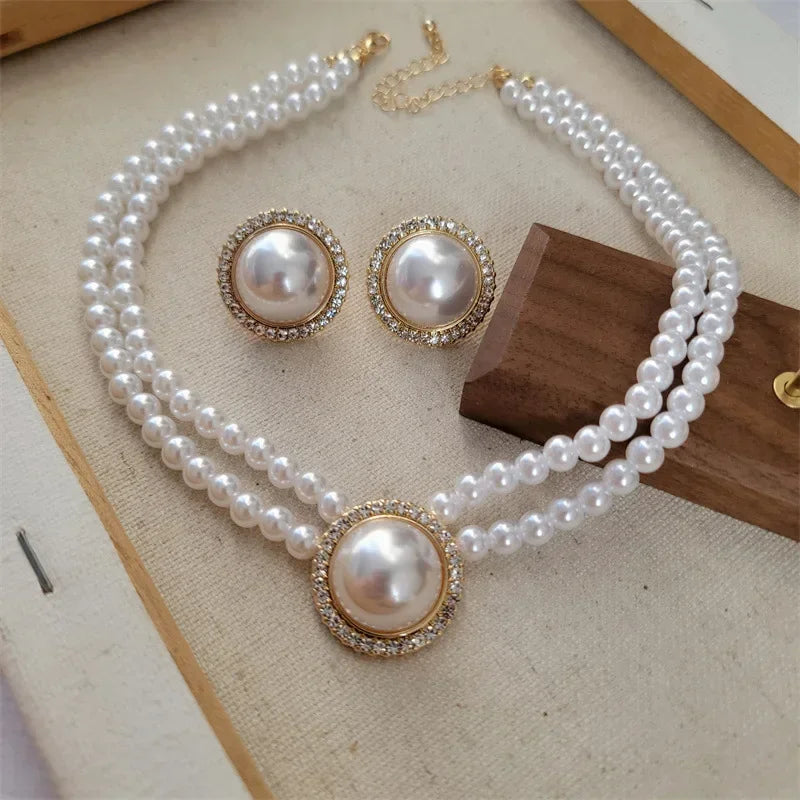 Women Elegant Pearl Clavicle Chain Collares Ladies Short Pendant Necklaces Earrings Choker Jewelry set-Dollar Bargains Online Shopping Australia