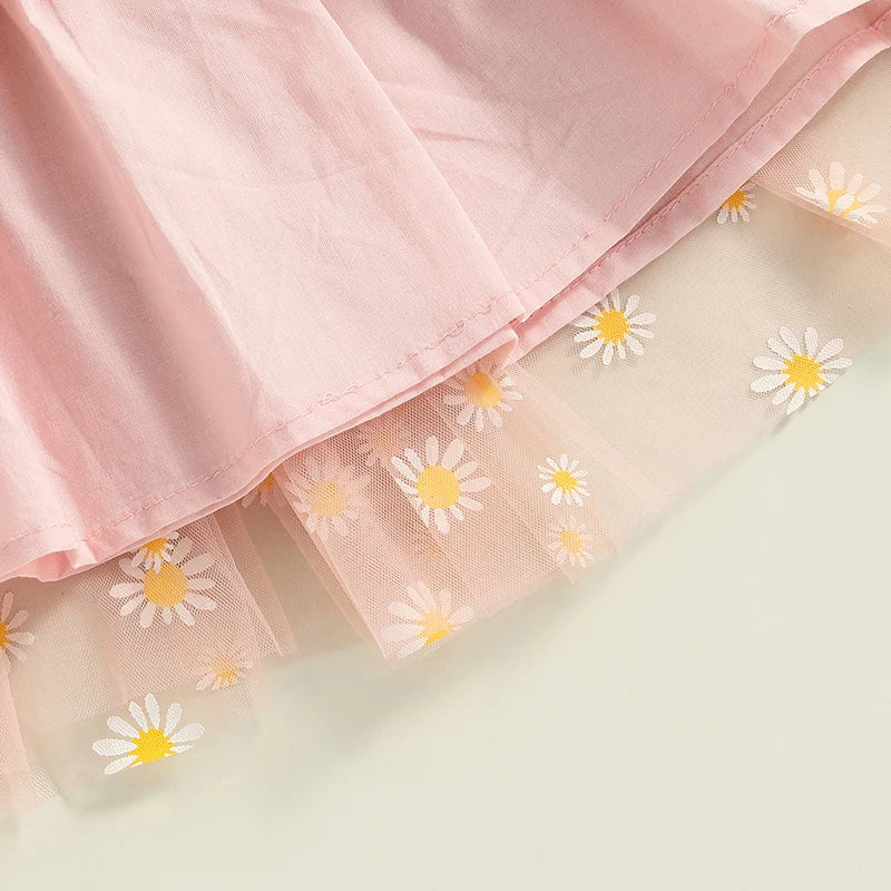 Toddler Dress Kids Girls Party 2023 Summer Sleeveless Daisy Floral Tutu Dress Layered Tulle Dress Princess Birthday Dresses-Dollar Bargains Online Shopping Australia