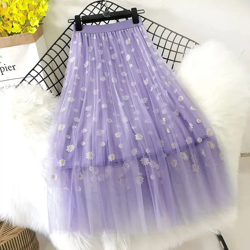 Skirts Women Tender Sweet Korean Style Printed Lady Mesh Ins Classy All-match College Elegant Popular Lovely Girls Stylish Charm-Dollar Bargains Online Shopping Australia