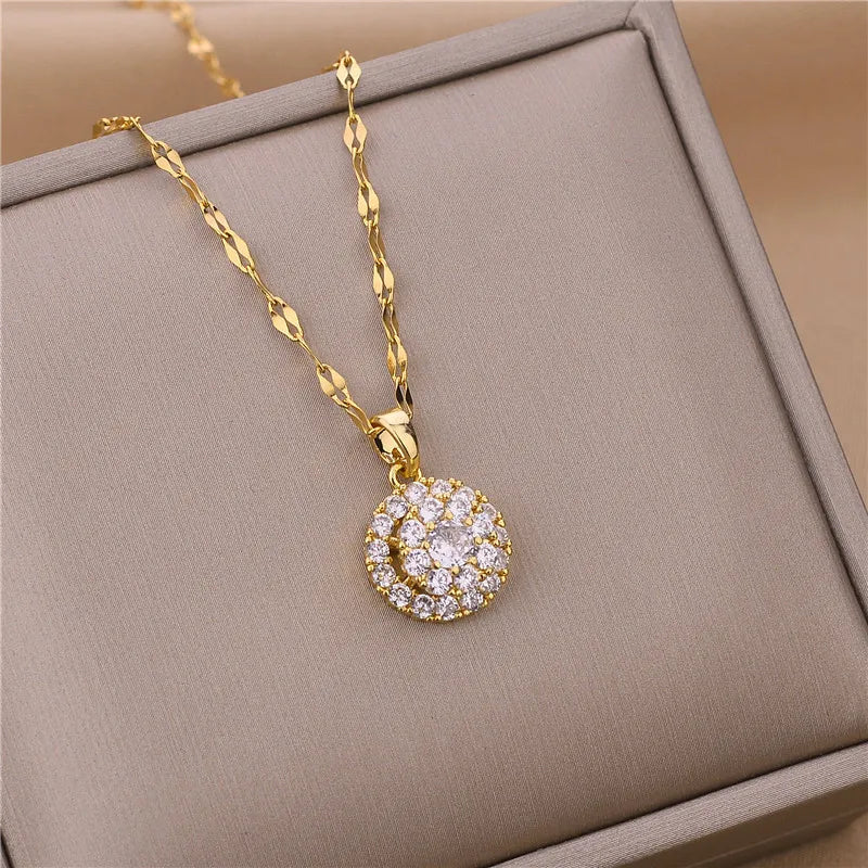 Zircon Crystal Pendant Clavicle Chain Necklace For Women Stainless Steel Jewelry Female Wedding Party Accessorie-Dollar Bargains Online Shopping Australia