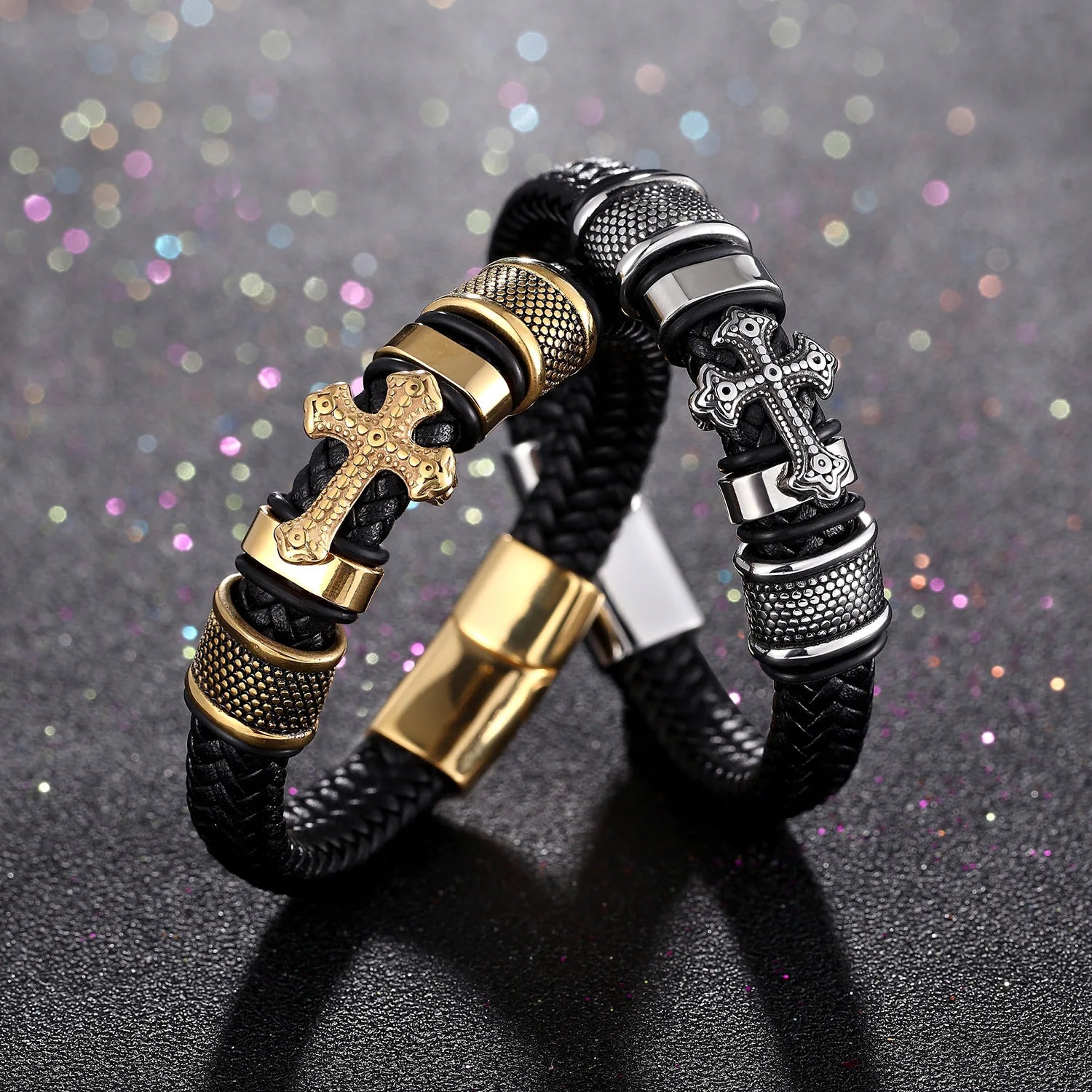 Fashion Religious Christianity Cross Bangles with Charms Chakra Men Classic Punk Leather Bracelet Male Braided Multilayer Bracel-Dollar Bargains Online Shopping Australia