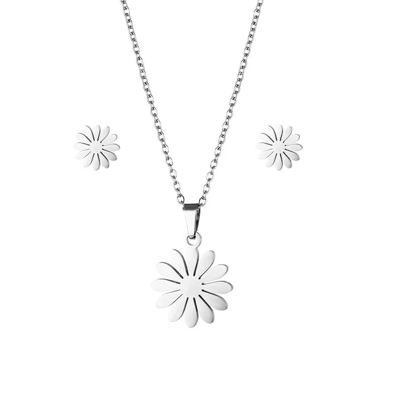 Jewelry Elegant Daisy Flowers Charm Chain Choker Necklaces Earrings Set Pendants For Women-Dollar Bargains Online Shopping Australia