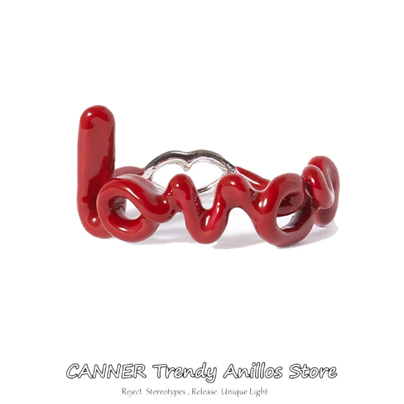 CANNER Red LOVE Letter Rings For Women Charming Colors Enamel Dripping Oil Rings For Lovers Ins Valentine's Day Anillos Jewelry-Dollar Bargains Online Shopping Australia