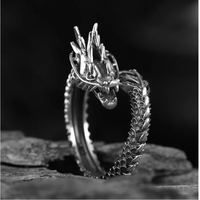 Vintage Dragon Adjustable Rings for Men Retro Gothic Animal Finger Opening Ring Punk Hiphop Party Fashion Jewelry Accessories-Dollar Bargains Online Shopping Australia