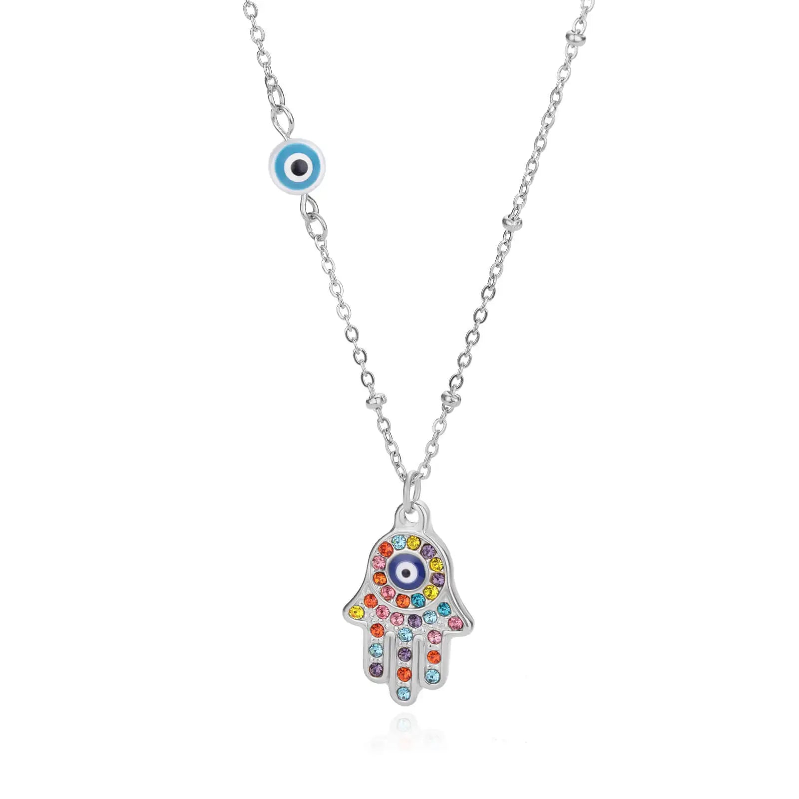 Zircon Evil Eye Pendant Necklace For Women Stainless Steel Turkish Eye Fatima Hand Chain Choker Collar Goth Jewelry-Dollar Bargains Online Shopping Australia