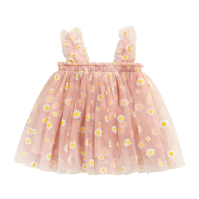 Toddler Dress Kids Girls Party 2023 Summer Sleeveless Daisy Floral Tutu Dress Layered Tulle Dress Princess Birthday Dresses-Dollar Bargains Online Shopping Australia