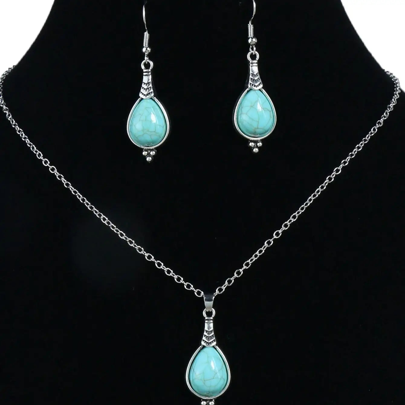 Bohemian Holiday Style Jewelry Set Women's Water Droplet Stone Inlaid Classic Simple Earrings Short Necklace-Dollar Bargains Online Shopping Australia