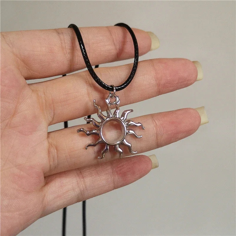 Vintage Goth 90s Silver Color Spiral Vortex Pendant Leather Rope Chain Necklace For Women Men Y2K Aesthetic Jewelry Accessories-Dollar Bargains Online Shopping Australia