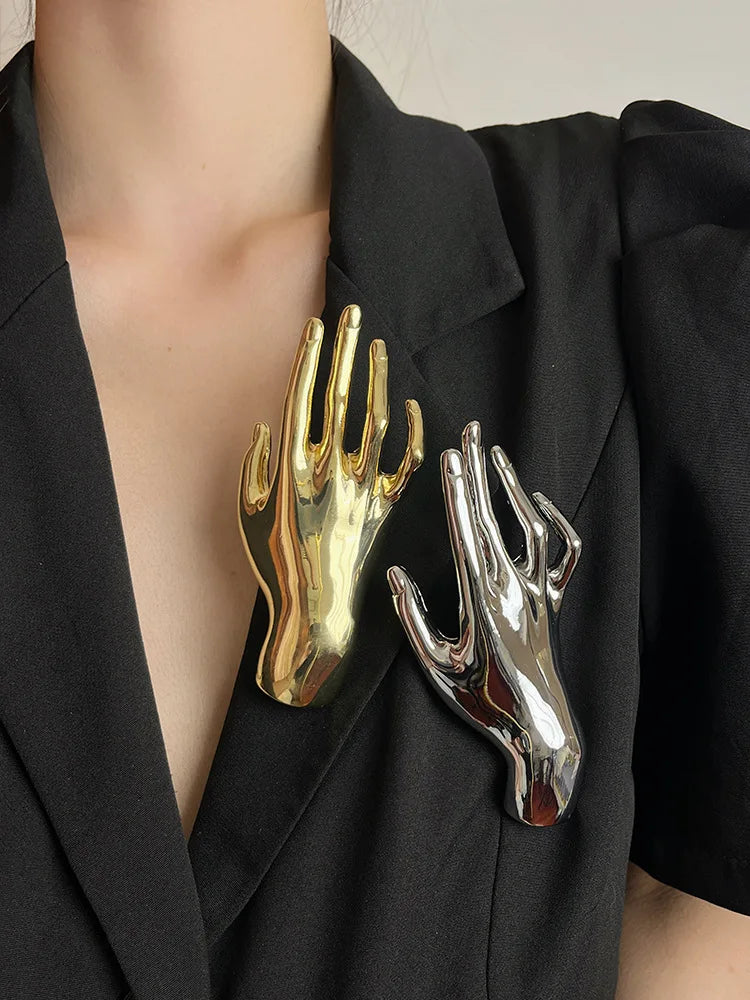 Glossy Metal Large Hand Shape Pin Brooch for Men and Women Jewelry Accessories-Dollar Bargains Online Shopping Australia