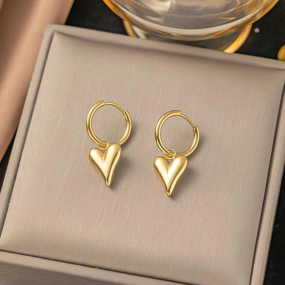 Gold Color Heart Love Necklace Earrings Trendy For Women New Party Gift Waterproof Jewelry Set-Dollar Bargains Online Shopping Australia