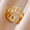 Rings for Women Gold Color Couple Jewelry Aesthetic Adjustable Punk Embossed Hollow Wide Ring-Dollar Bargains Online Shopping Australia