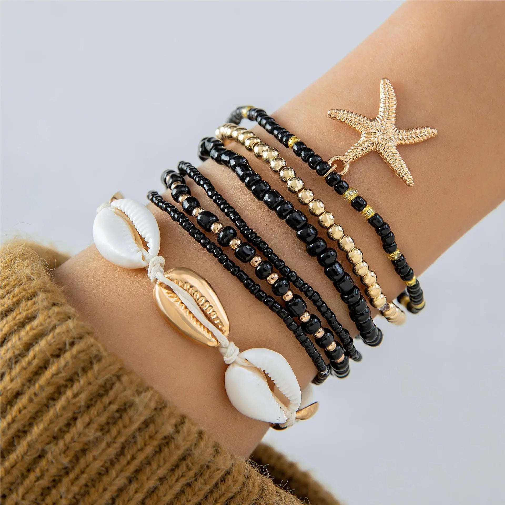 Bohemia Shell Starfish Bracelet Set Women Sand Beach Multilayer Bracelet Jewelry Party 7pcs/set-Dollar Bargains Online Shopping Australia