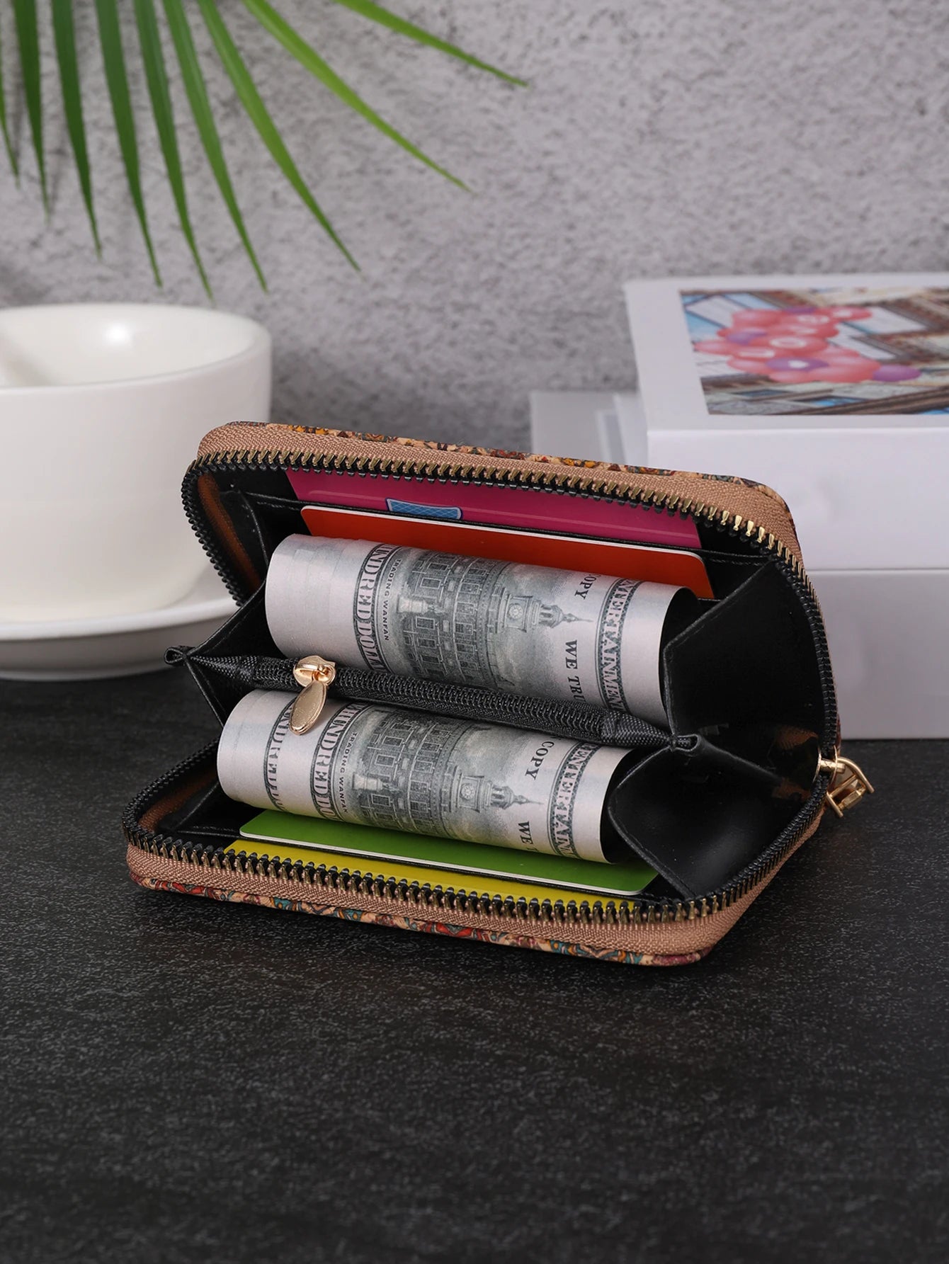 Multifunctional Bohemian style short women's wallet wood grain multi card slot wallet large capacity portable car-Dollar Bargains Online Shopping Australia