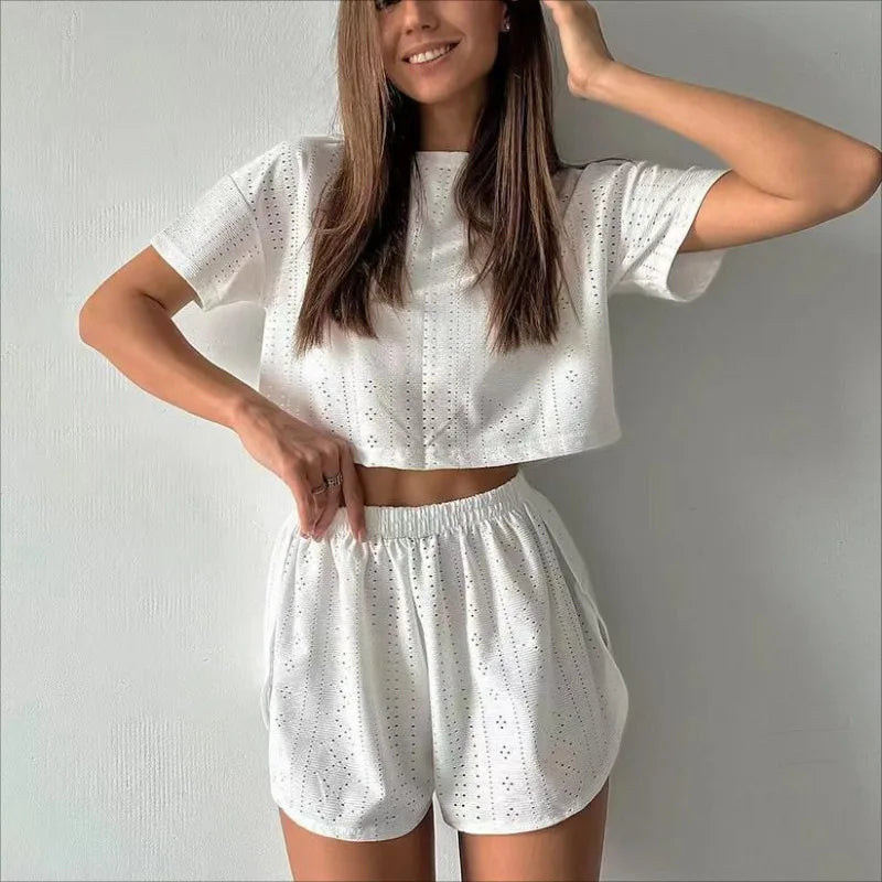 Women's Pajamas Set Spring Long Sleeve Tops With Shorts Sleepwear 2 Piece Set Loose Round Neck Home Wear Loungewear Pyjama Femme-Dollar Bargains Online Shopping Australia