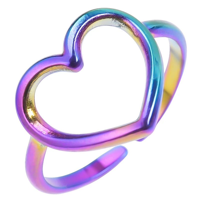 Elegant Girl Jewelry Love Stainless Steel Heart Rings For Women Accessories Finger Ring Adjustable-Dollar Bargains Online Shopping Australia