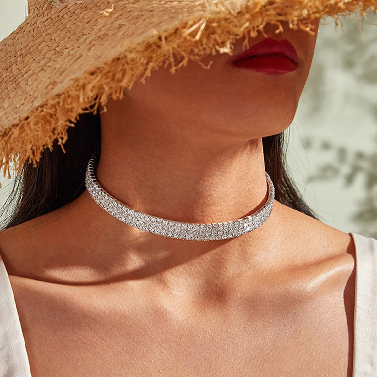 Sparkling Silver Color Crystal Collar Chain Choker Necklace Bridal Women Wedding Party Diamante Rhinestone Choker Jewelry Gifts-Dollar Bargains Online Shopping Australia