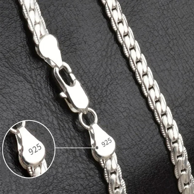 925 Sterling Silver 6mm Side Chain Inch Necklace for Woman Men Fashion Wedding Engagement Jewelry Gift-Dollar Bargains Online Shopping Australia