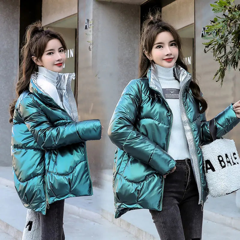 Down Cotton Coat Bright Face Short Jacket Loose Cotton Coat Women's Coat-Dollar Bargains Online Shopping Australia