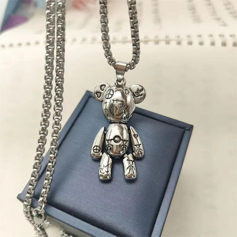 Actionable Graffiti Violence Bear Necklace Men's Personality Hip Hop Pendant Sweater Chain Hoodie Jewelry Accessories-Dollar Bargains Online Shopping Australia