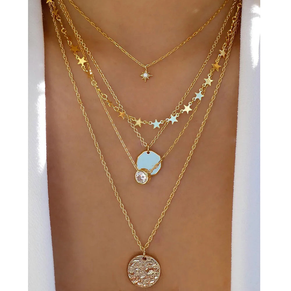 Vintage Gold Color Multiple Styles Necklace For Women Trendy Multi-Layer Disc Pendant Necklaces New Tendyaces Set Jewelry Gifts-Dollar Bargains Online Shopping Australia