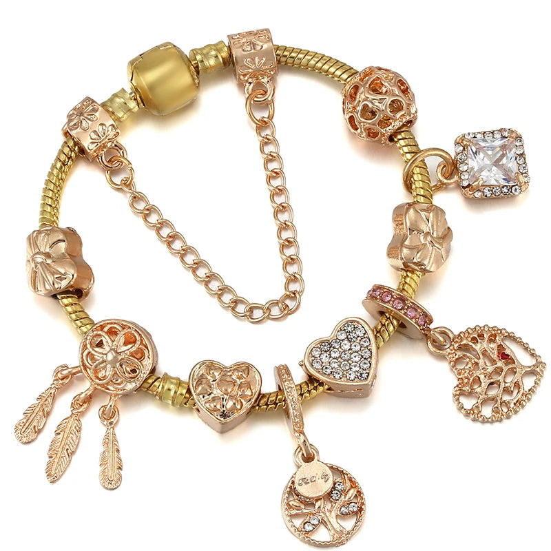 Luxury Crystal Bees Gold Color Charm Bracelet For Girl Murano Glass Beads Fine Bracelet For Women Couple DIY Jewelry Gift-Dollar Bargains Online Shopping Australia