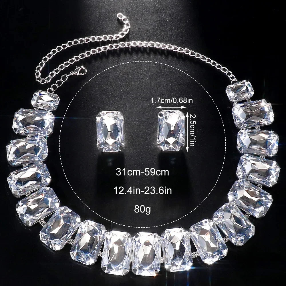 Bride Crystal Necklace Earrings Set Bridesmaid Wedding Jewellry Two Pieces Choker Necklace Prom Costume Jewelry Sets-Dollar Bargains Online Shopping Australia